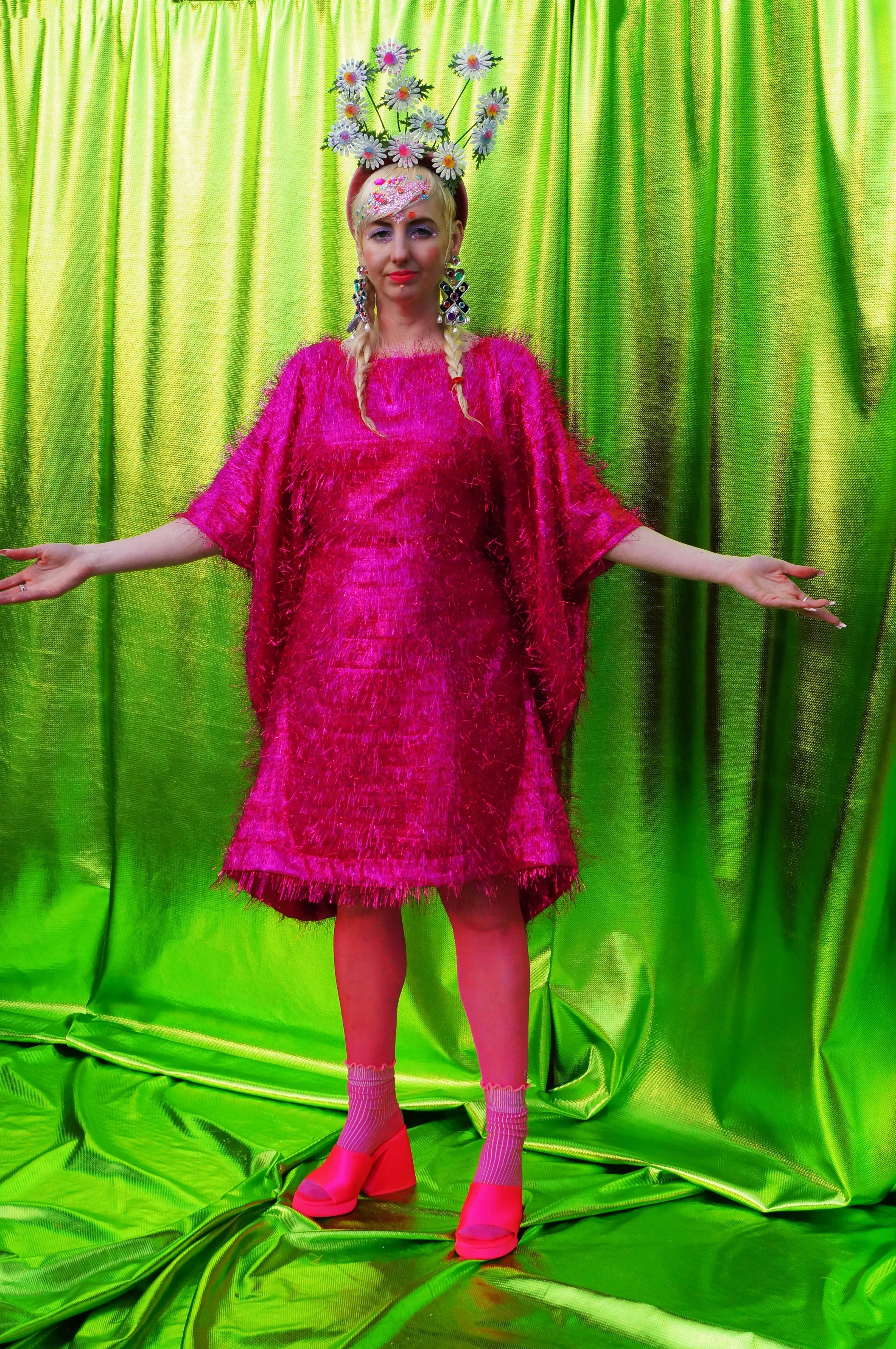 Cerise Pink Tinsel Mini-Dress