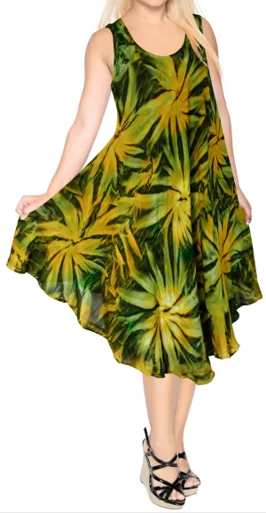 LA LEELA Casual DRESS Beach Cover up Rayon Tie Dye Tropical Halter Swimsuit Green 656 Plus Size