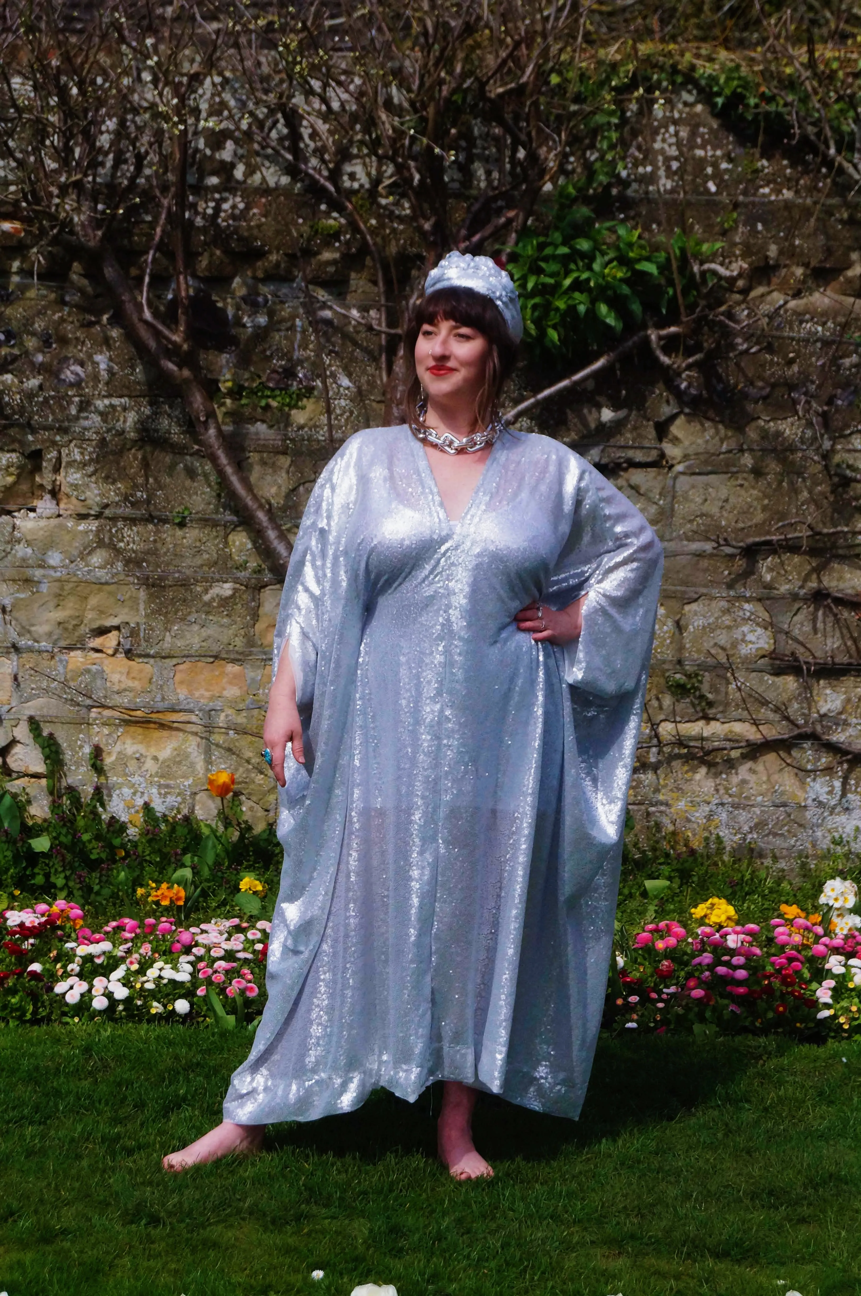 Matte Silver Sequin Kaftan Dress