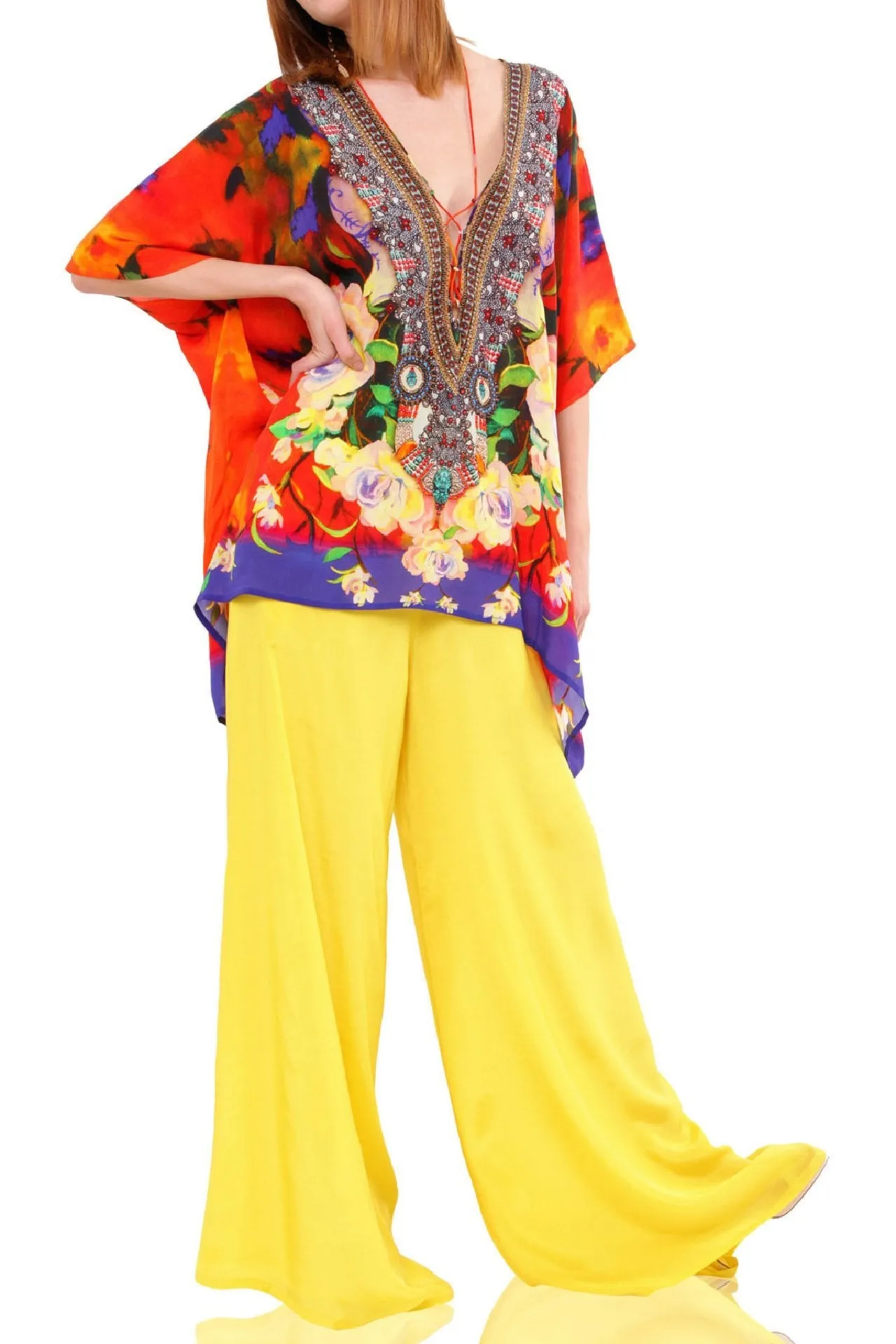Multi-wear V Neck Red caftan Tops