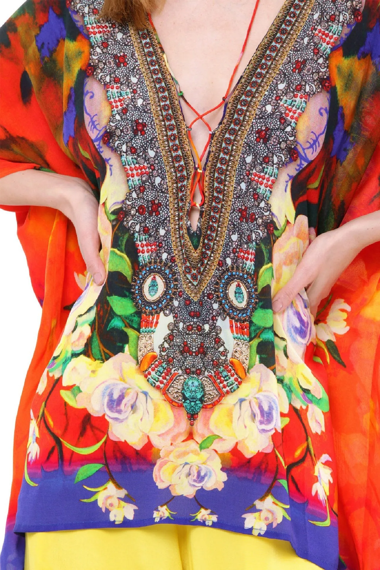 Multi-wear V Neck Red caftan Tops