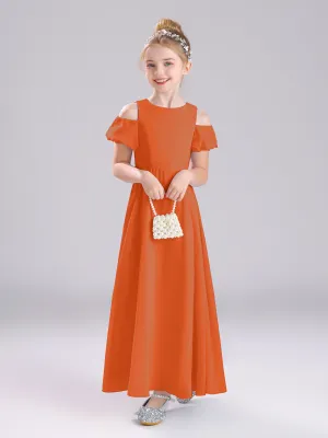 Off The Shoulder Jewel A-Line Long Chiffon Junior Bridesmaid Dresses