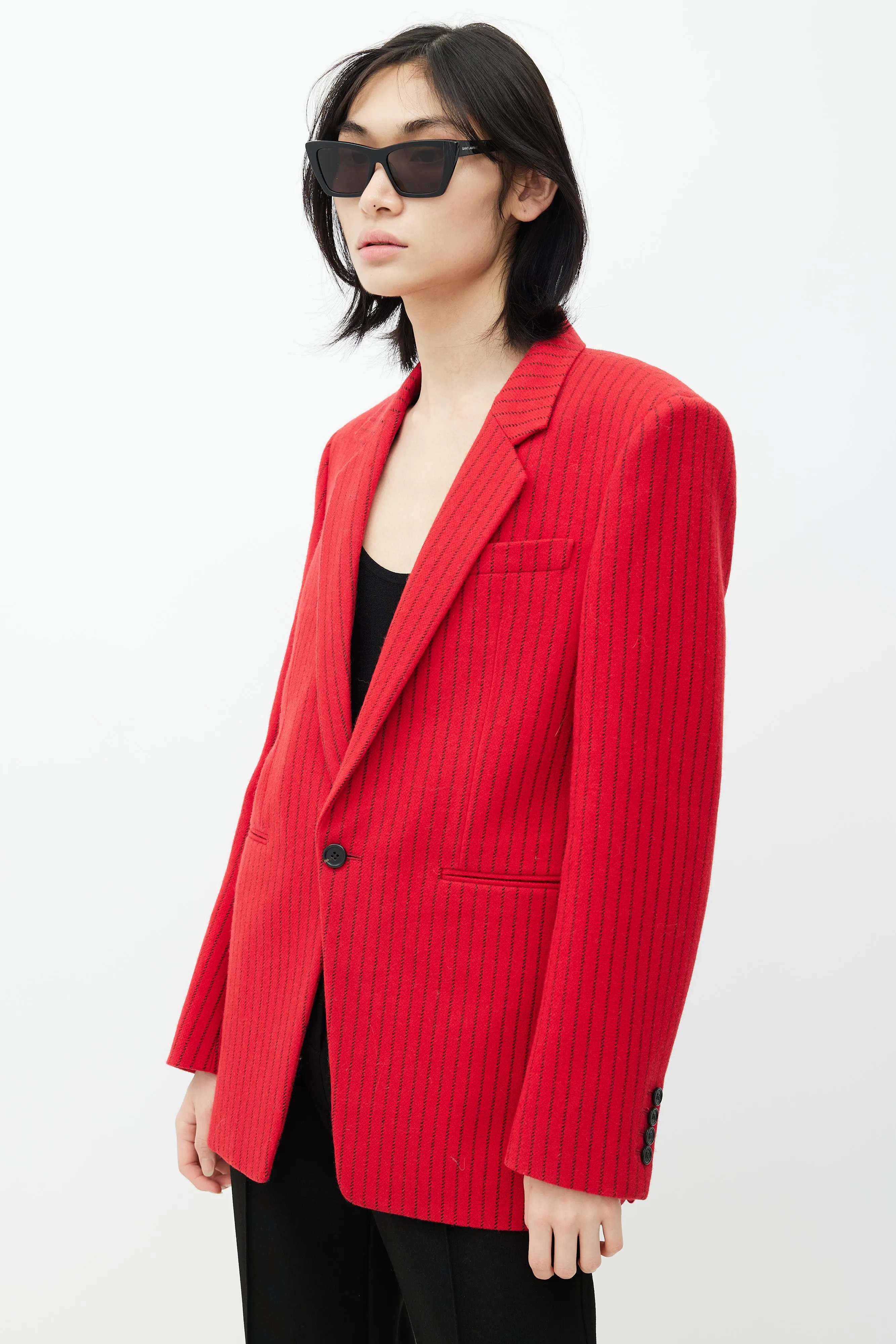 Red & Black Wool Striped Blazer