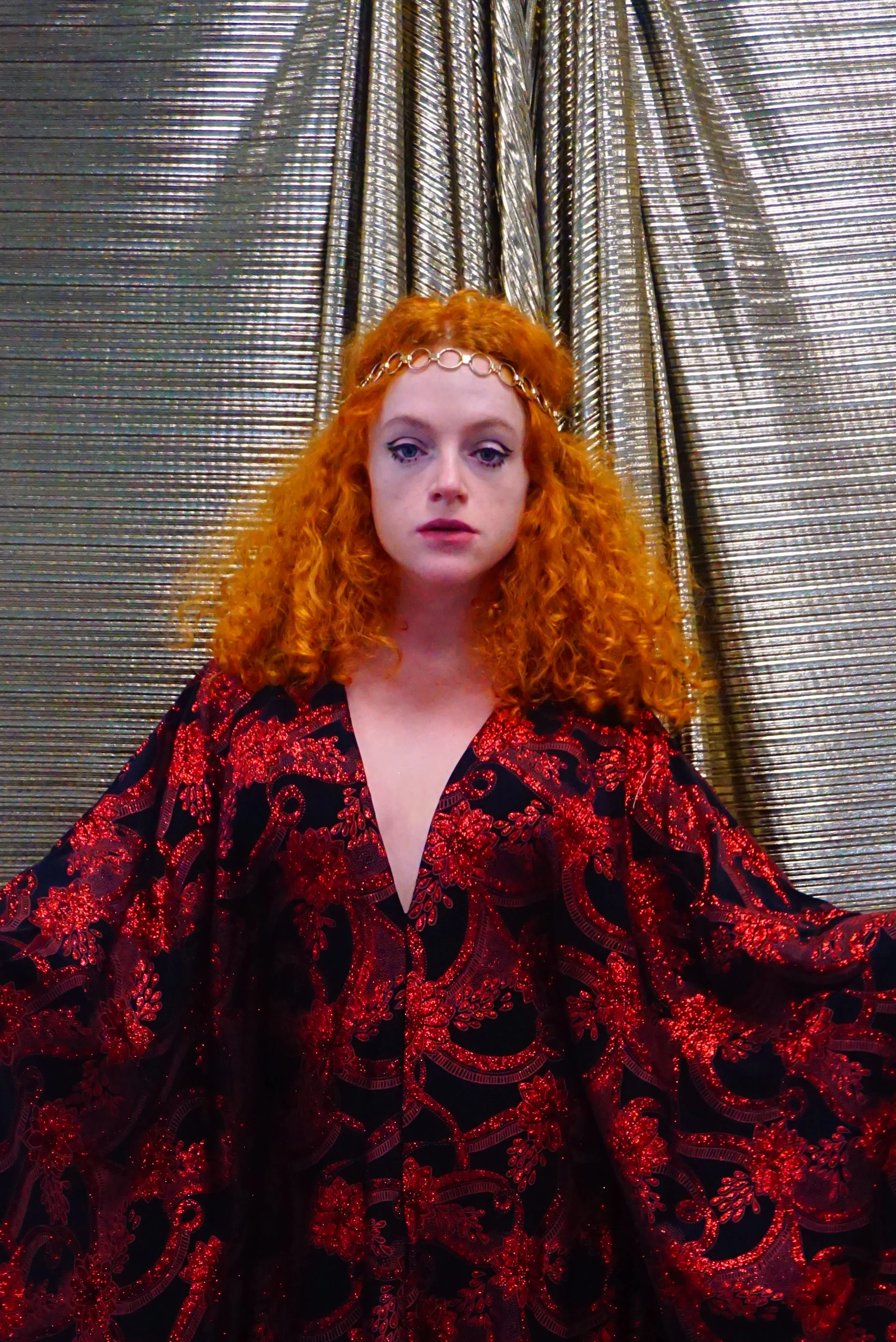 Red and black floral heavily glittered  kaftan Gown