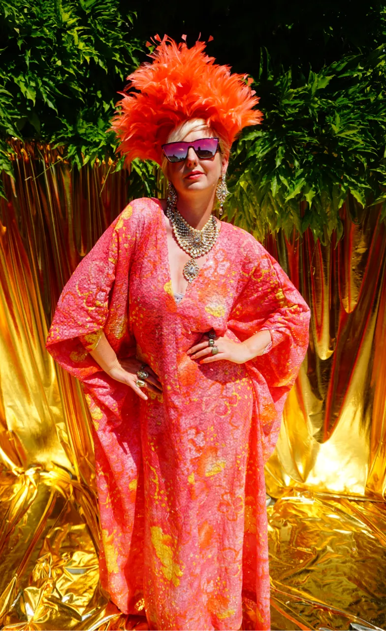 Red/Pink/Yellow Sequin Lace Kaftan Gown / Kimono Robe