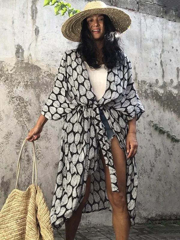Toleet-Black Friday Christmas Thanksgiving Bohemia Oversized Printed Batwing Sleeves Cover-Up