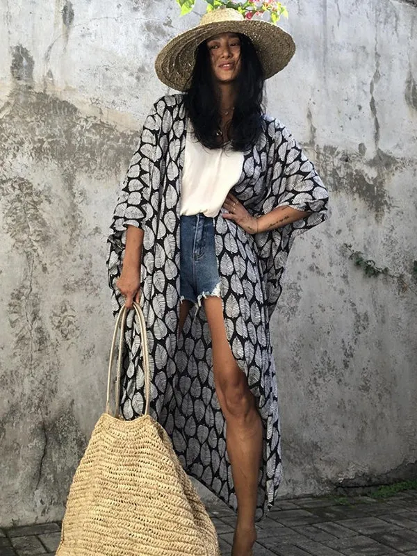 Toleet-Black Friday Christmas Thanksgiving Bohemia Oversized Printed Batwing Sleeves Cover-Up
