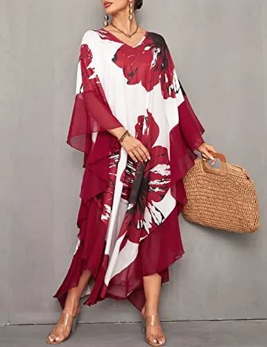 Women's Chiffon Print Caftan Beach Cover-Up, Plus Size