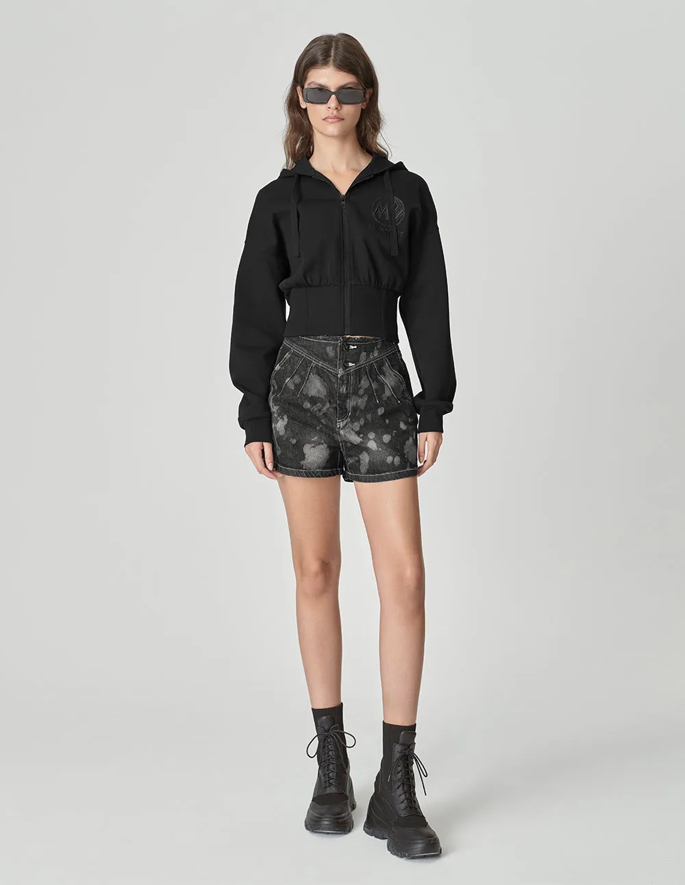 Women's Hooded Short Jacket With Back Tie And Girdle